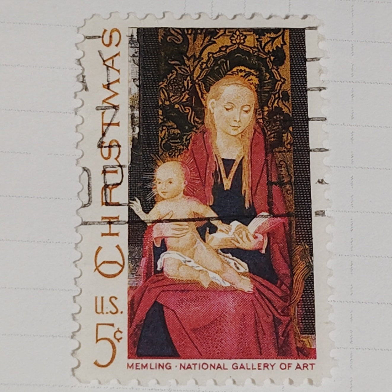 1967 Scott #1336  5¢ Madonna and Child / Hans Memling Christmas Stamp – Canceled