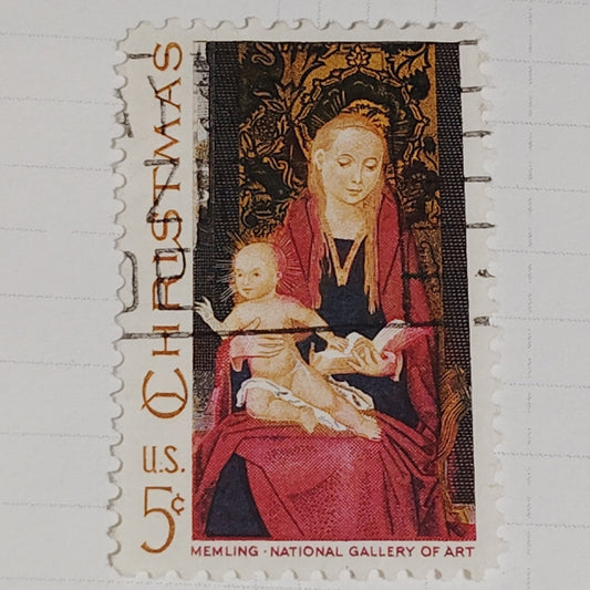 1967 Scott #1336  5¢ Madonna and Child / Hans Memling Christmas Stamp – Canceled