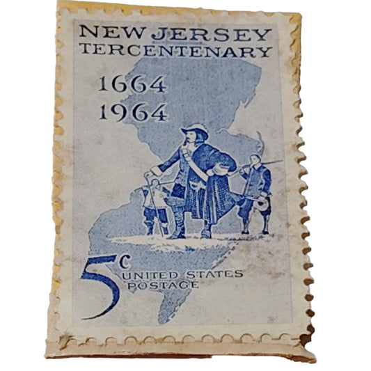 1964 New Jersey Tercentenary 5 Cent US Postage Stamp Scott #1247, Blue/White