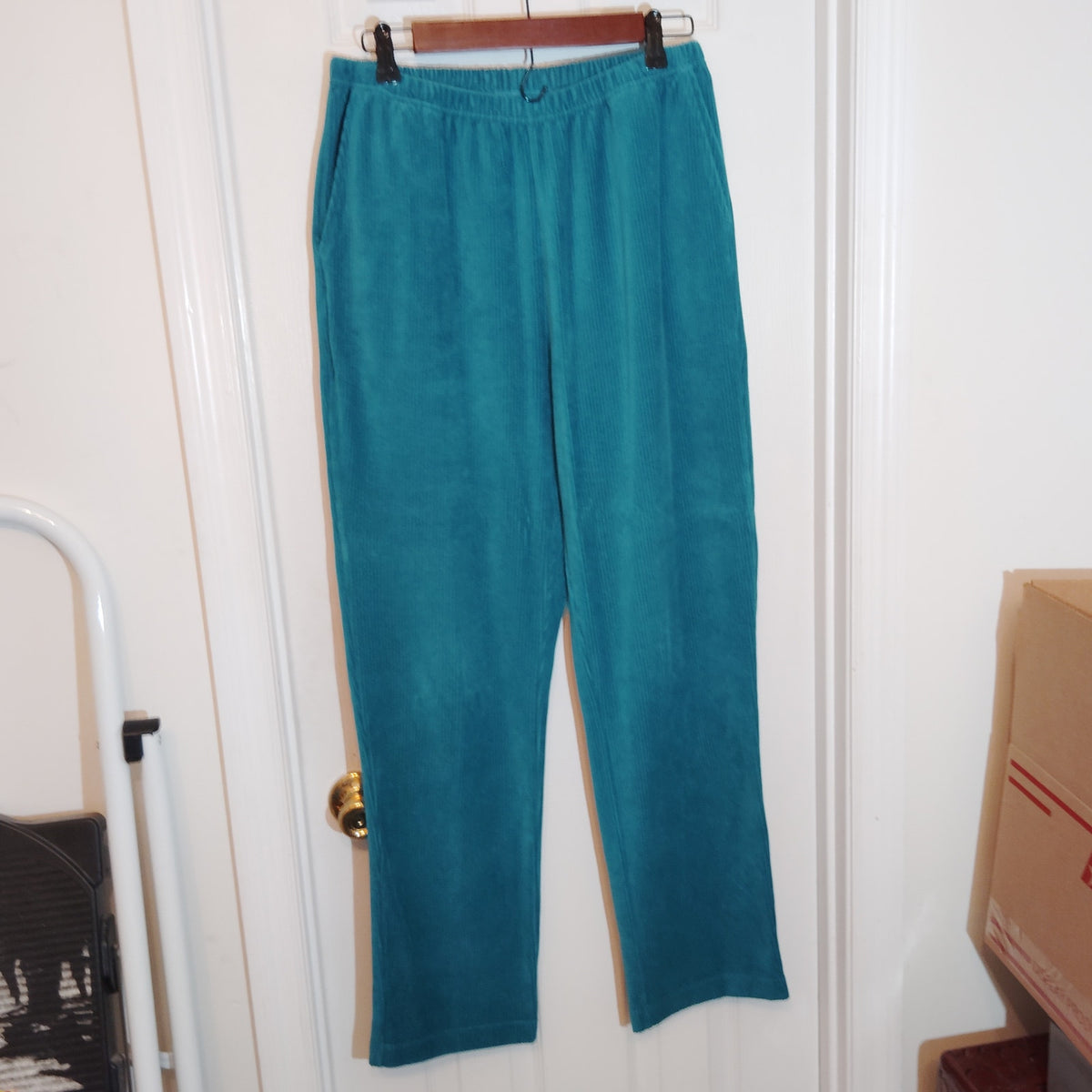 Blair Teal Plaid Tunic Pullover Corduroy Pant Set Women’s Large Excellent Estate