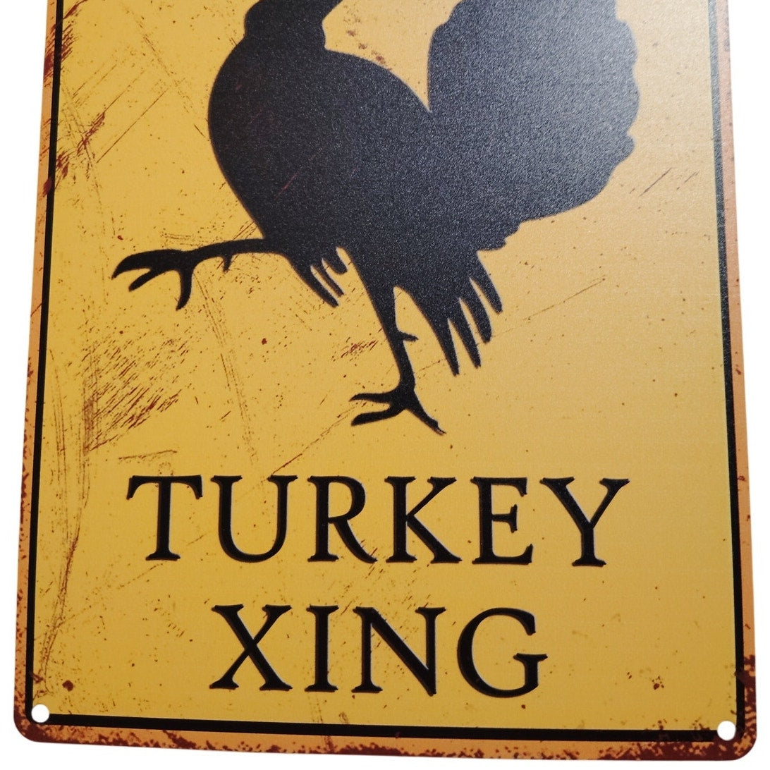Retro Tin Sign “CAUTION – TURKEY XING”, 12x8 Vintage Metal Road Crossing Plaque