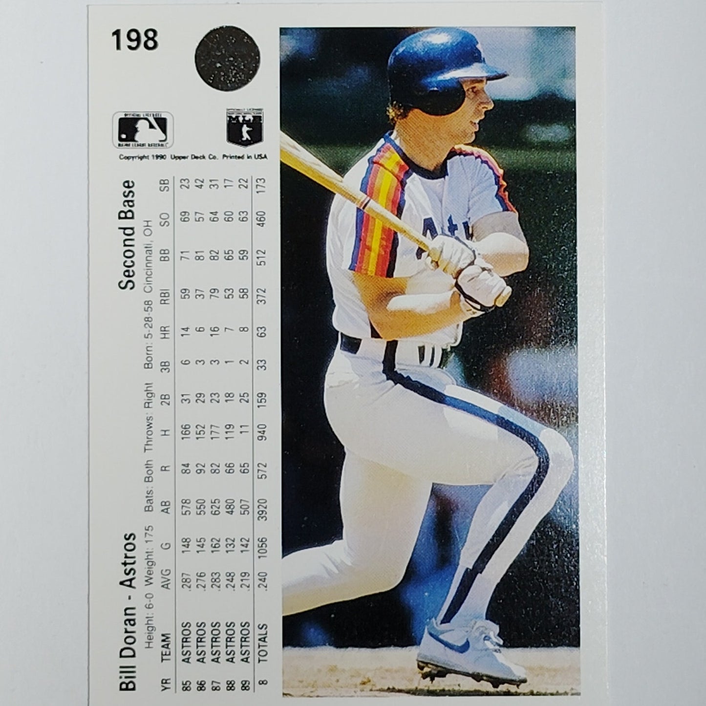 1990 Upper Deck Bill Doran #198 Houston Astros Second Base Action Shot - VG/EX