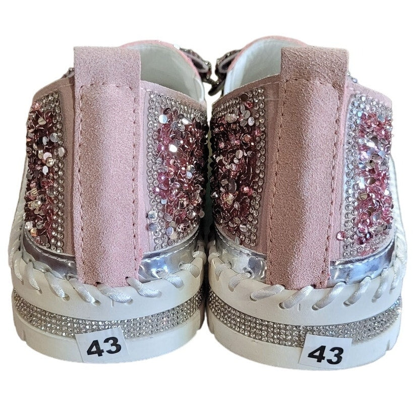 Angry Monkey Women's Rhinestones Glitter Slip-On Sneakers, Cute Bow Comfort Platform Walking Flat Loafer Stitch Casual Shoes, Pink,11