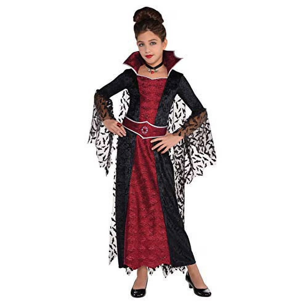 Girls Coffin Queen Vampire Costume, Med (8–10 Years), Black & Red Deluxe Set