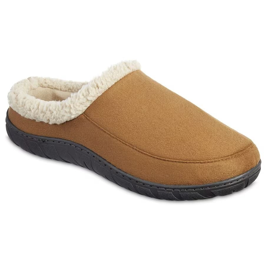 Totes Men’s Hoodback Slippers, Size M (8-9), Cognac Faux Suede with Plush Lining