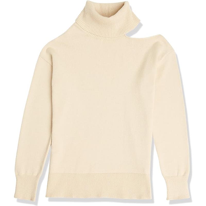 Women's Josephine Long Sleeve Cutout Loose Turtlenck Sweater , Crème Brulee, L