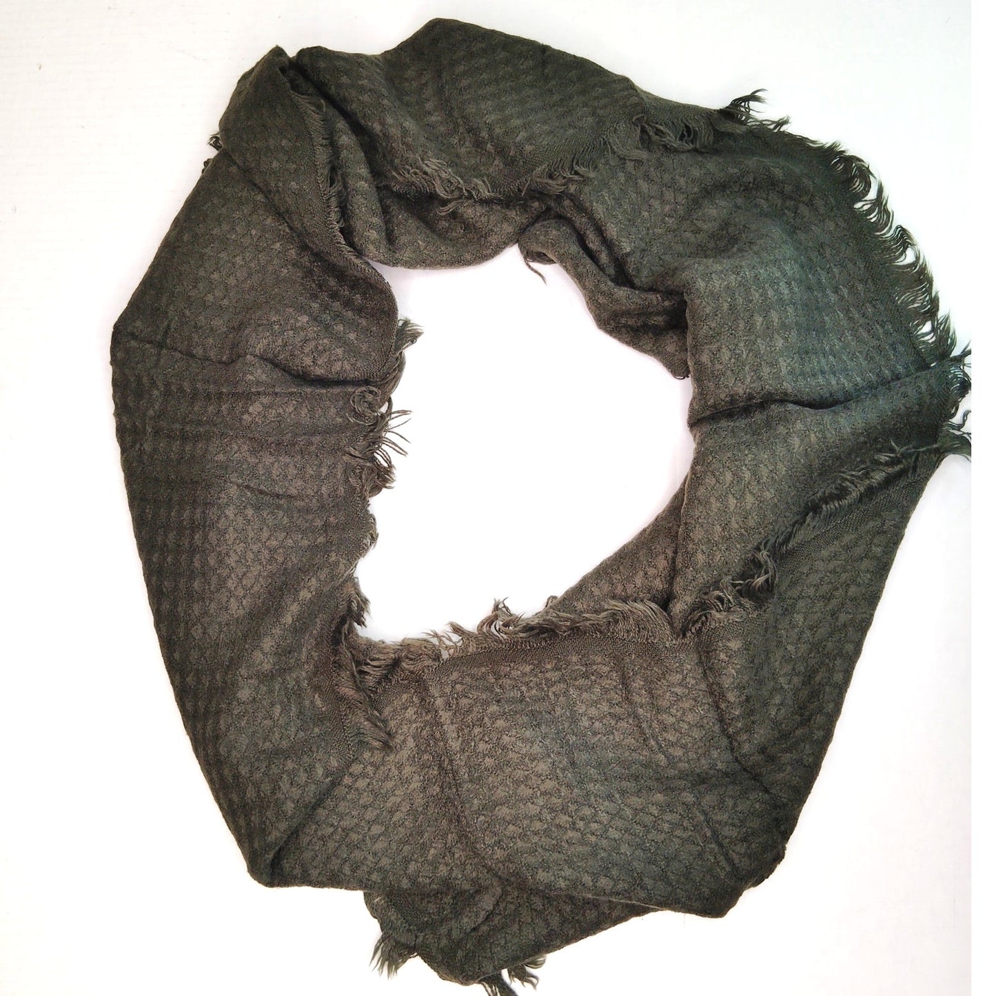 Lucky Leaf Infinity Scarf w/ Tassels Lightweight 100% Acrylic,  Solid Green