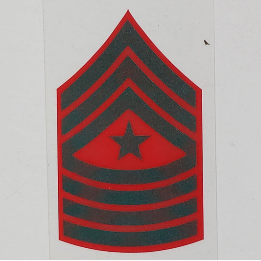 USMC Sergeant Major Chevron Decal – 2" x 3.25" Vinyl – Subdued Gray on Red
