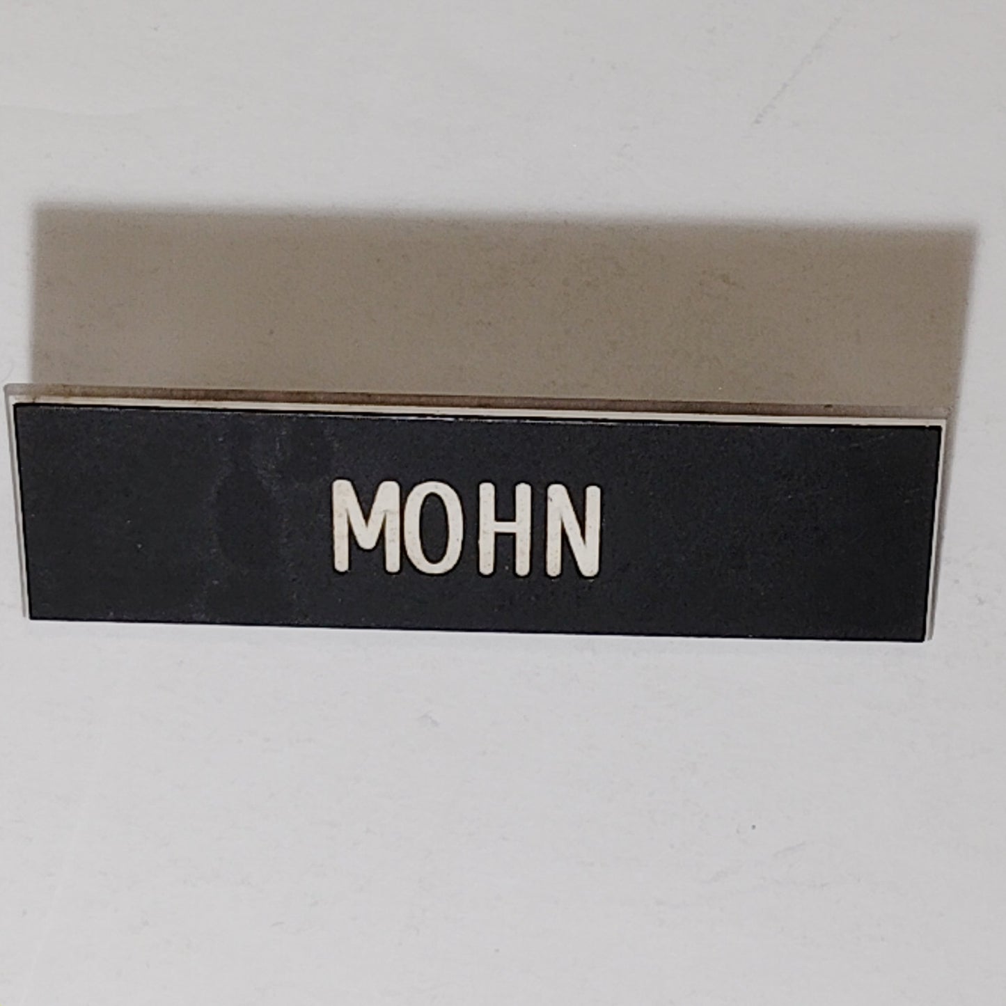 Name Tag “MOHN” 3" x 1"  Black Plastic – Military Style – Butterfly Pinbacks