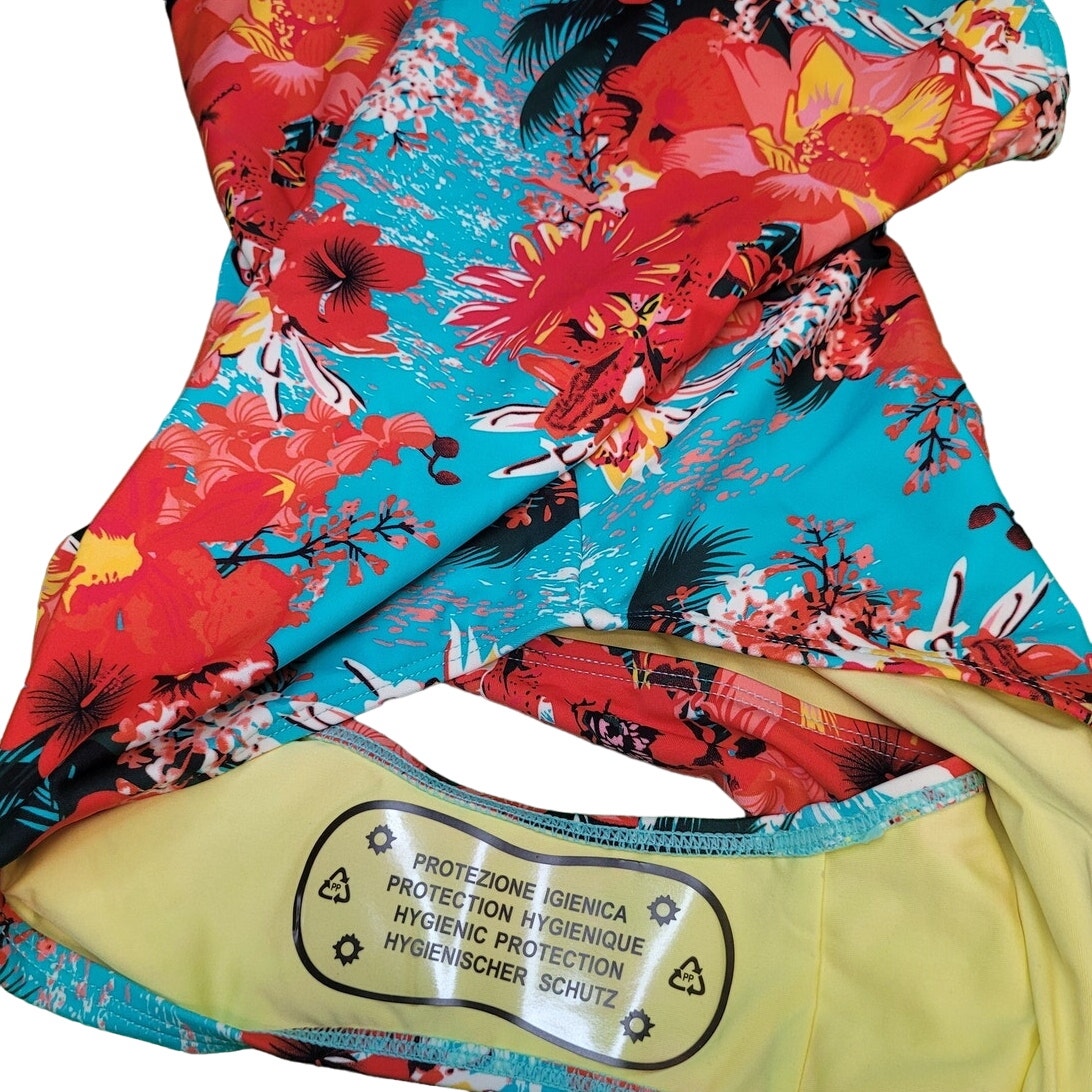 RELLECIGA Women's Blue Floral Neckline One Piece Swimsuit Straps Size L (12-14)