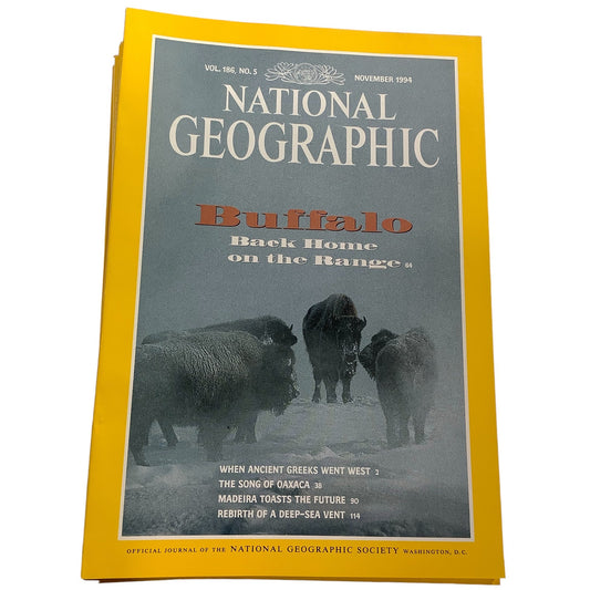 National Geographic November 1994 Buffalo Home on the Range, Ancient Greeks, Oaxaca, Madeira Future, Deep-Sea Vent, EUC