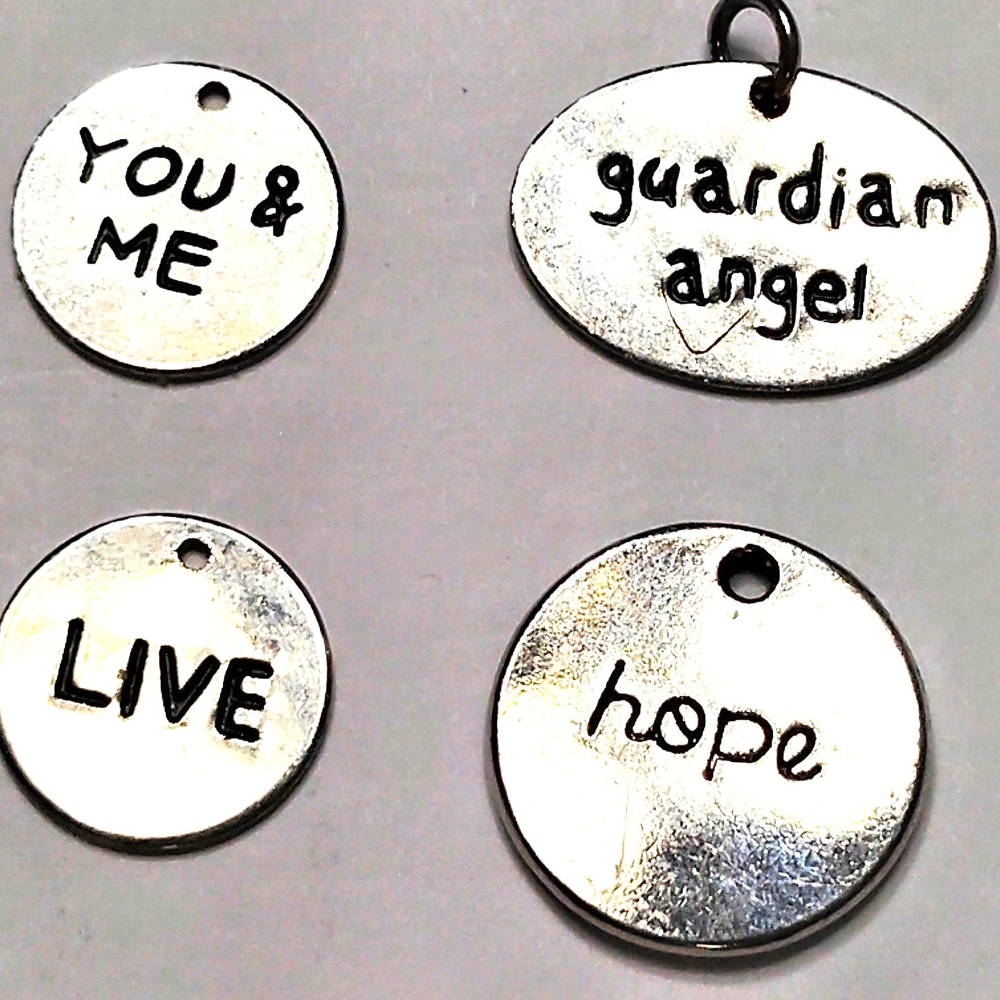 4‑Pk Inspirational Word Charms Patinated Silver‑Tone 13–20mm DIY Jewelry Making