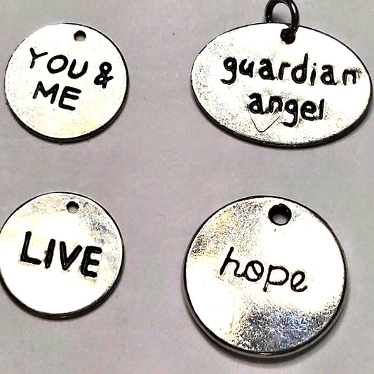 4‑Pk Inspirational Word Charms Patinated Silver‑Tone 13–20mm DIY Jewelry Making