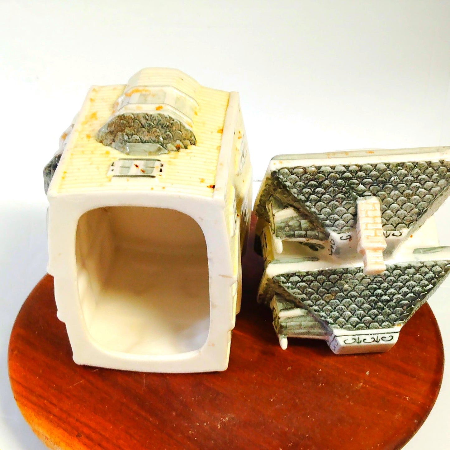 Vintage Victorian House Cookie Jar Yellow Gray Ceramic Mansion Design