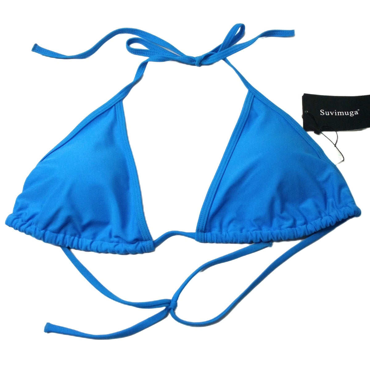 Suvimuga Blue Triangle Bikini Top Size XL Halter Tie Padded Swim Top NWT