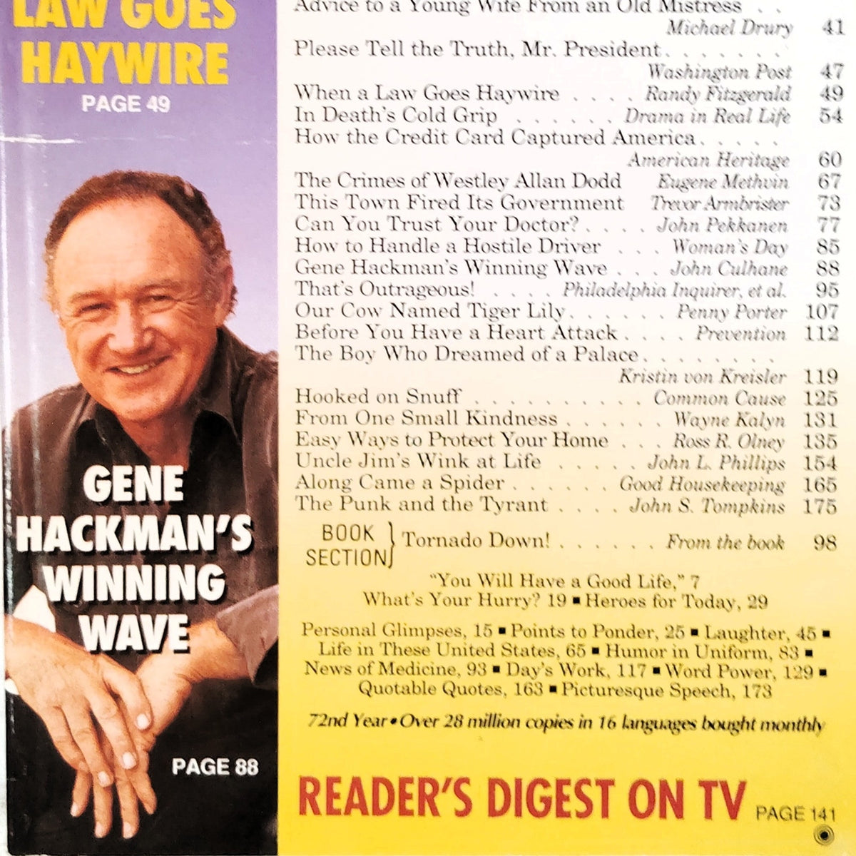 Reader's Digest September 1993 Gene Hackman Cover Vintage Magazine Back Issue