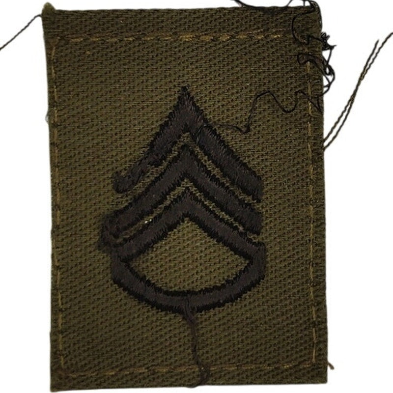 US Army Staff Sergeant E‑6 Subdued OD Green Rank Patch 2" × 1‑1/2" Hook‑Back