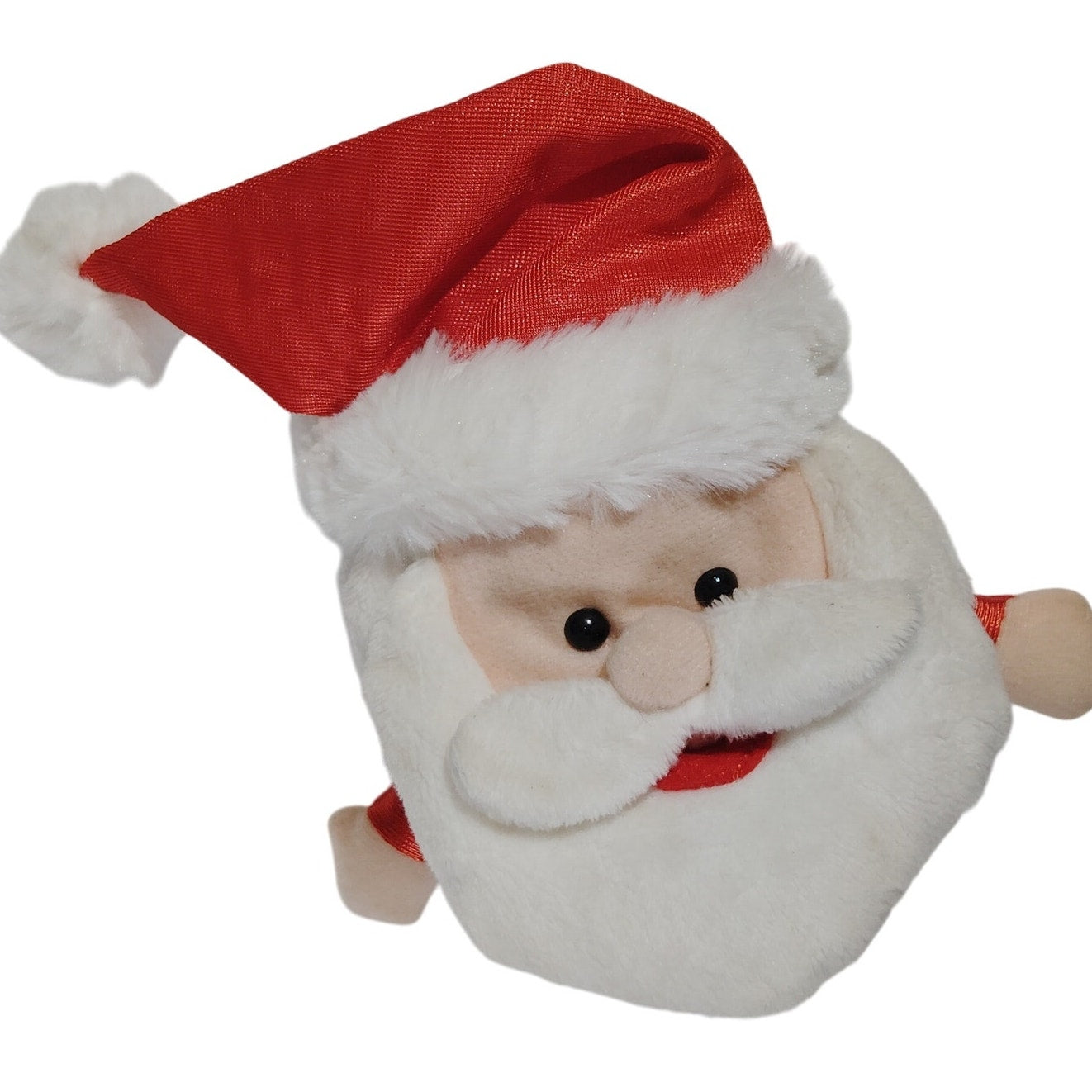 Stuffed Santa Plush 7"x6"x4" Velcro Back Storage Pouch, Hidden Gift Bag or Decor