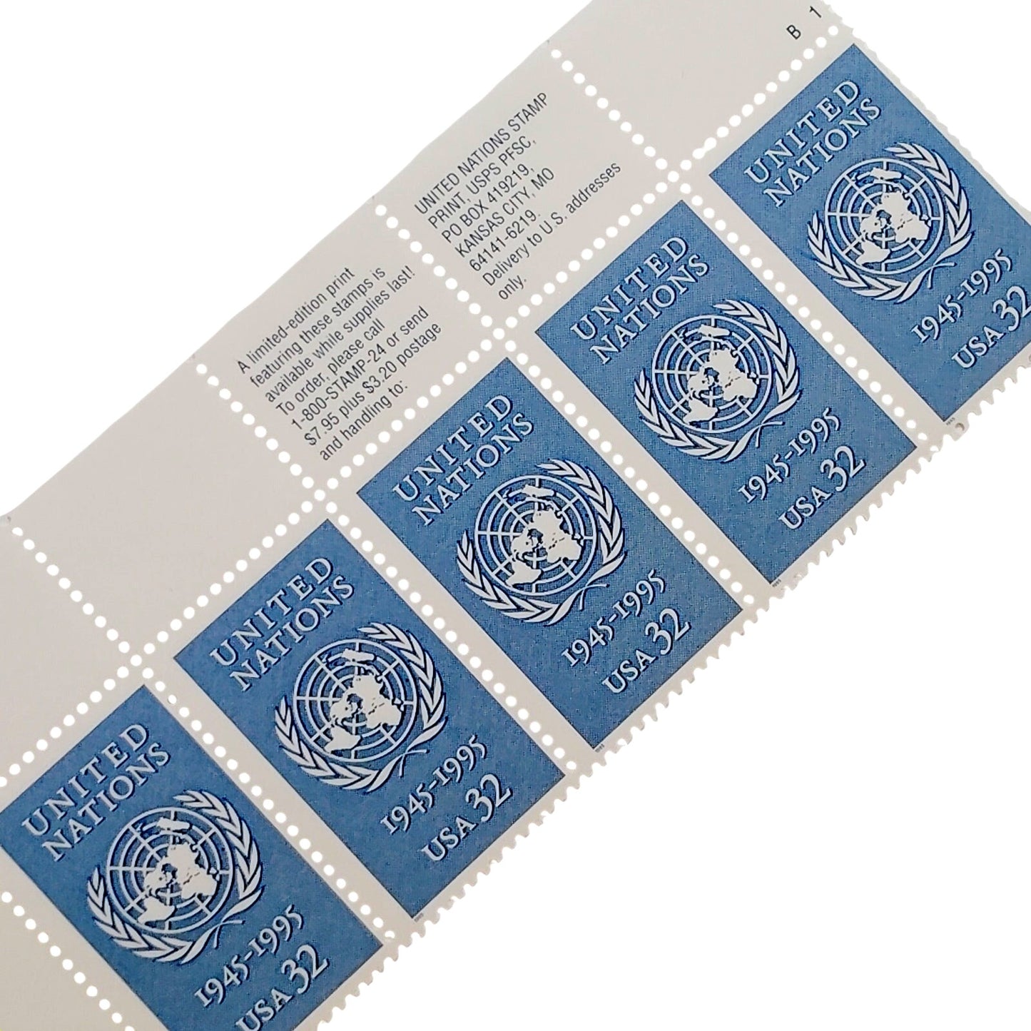 Strip of 5 – 1995 USA 32¢ United Nations 50th Anniversary MNH Scott 2974