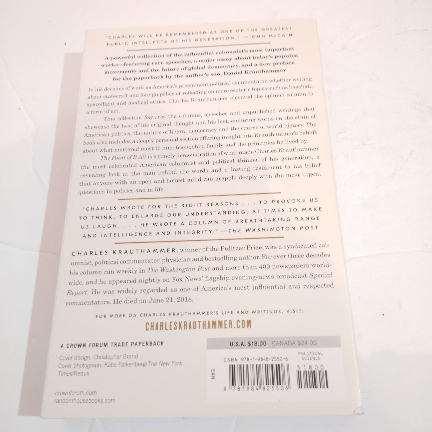 The Point of It All 2018 Paperback LN Charles Krauthammer Essays Politics Faith