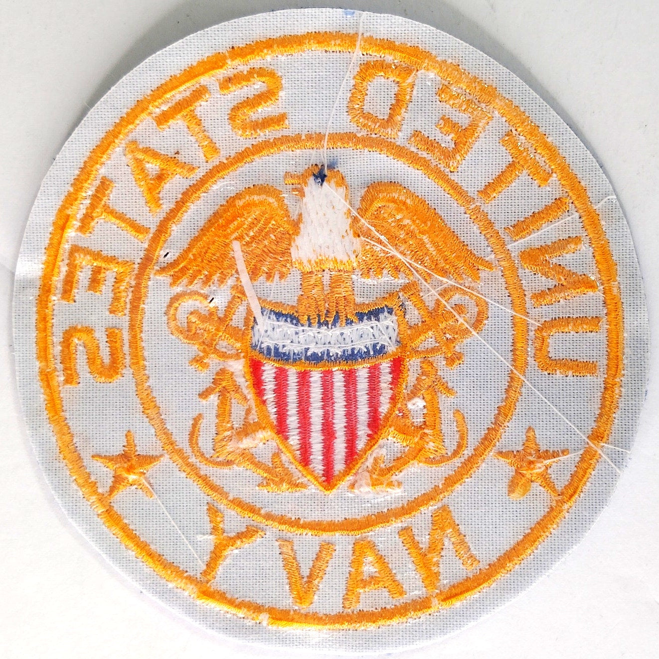 Vintage U.S. Navy Embroidered Iron-on or Sew-On 4" Patch, RARE Right Facing