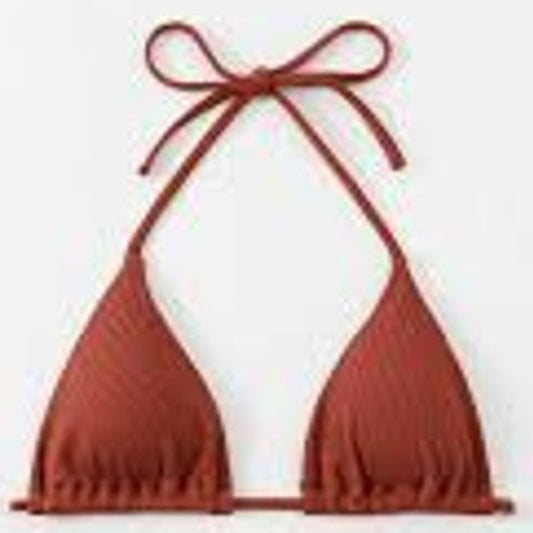 Zaful Textured Triangle Bikini Top Deep Red M (6), Adjustable Tie Swim Top