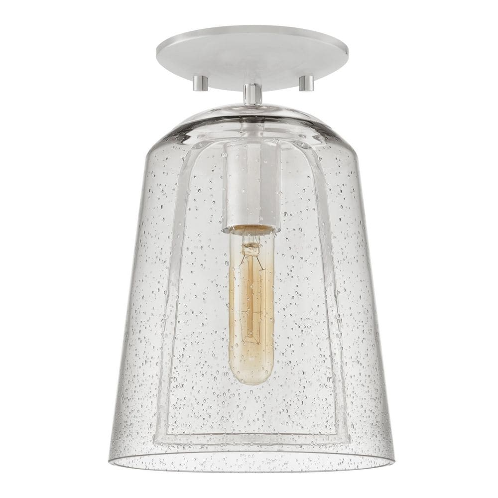 Desmond 7" 1-Light Polished Nickel Semi Flush Mount Ceiling Light with Smoke Seeded Glass Shade