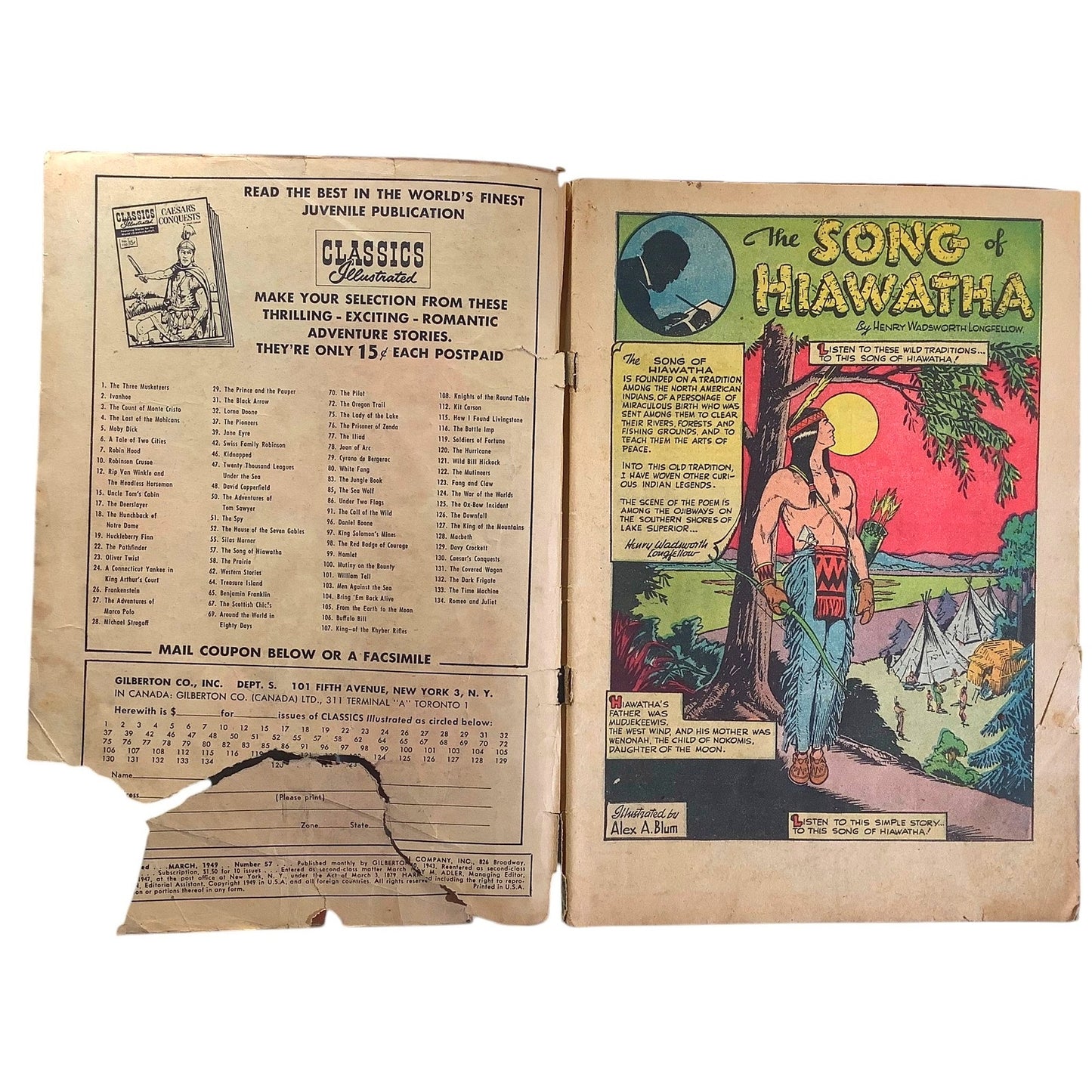 Classics Illustrated, The Song of Hiawatha #57, Henry Wadsworth Longfellow, 1950