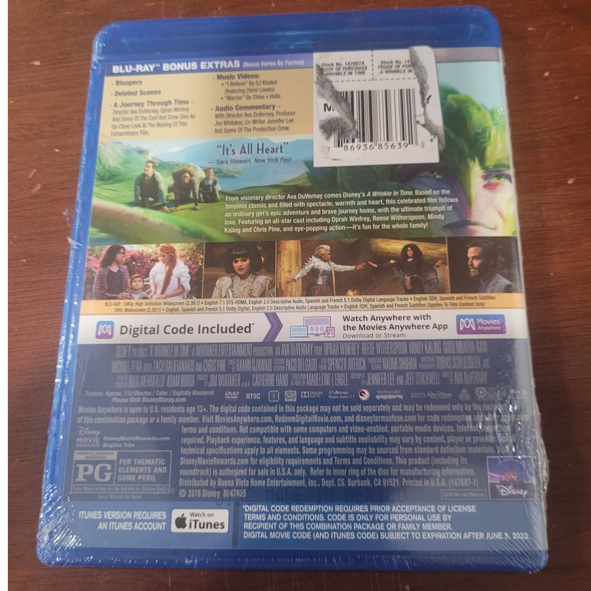 A Wrinkle in Time Blu-ray DVD, Disney Sci-Fi Fantasy Movie Storm Reid Oprah 2018