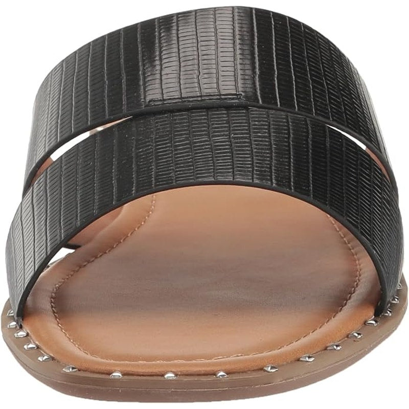 Evans Riley Emboss Sandal – Black, Women’s 8W, Double Strap Slip-On, Wide Fit