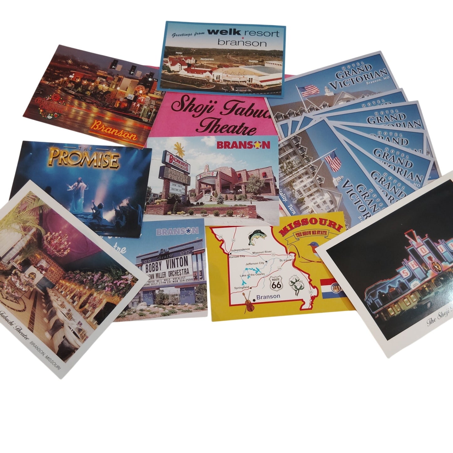 Branson, Missouri Vintage Postcard Lot - 15 Ephemera Souvenirs (9 Unique Scenes)