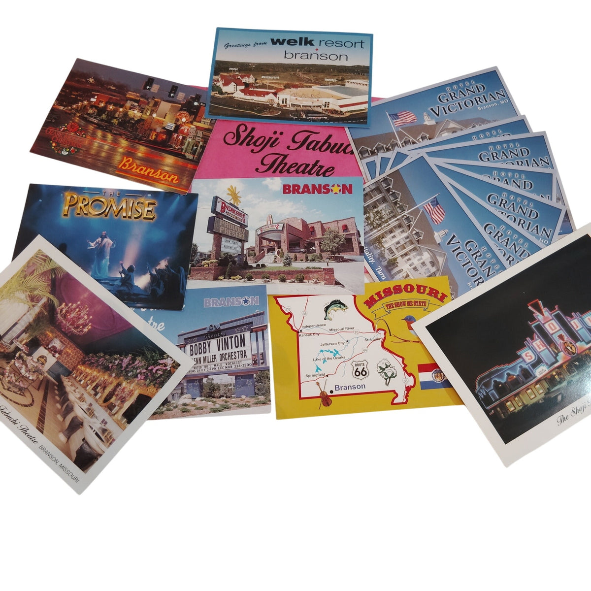 Branson, Missouri Vintage Postcard Lot - 15 Ephemera Souvenirs (9 Unique Scenes)