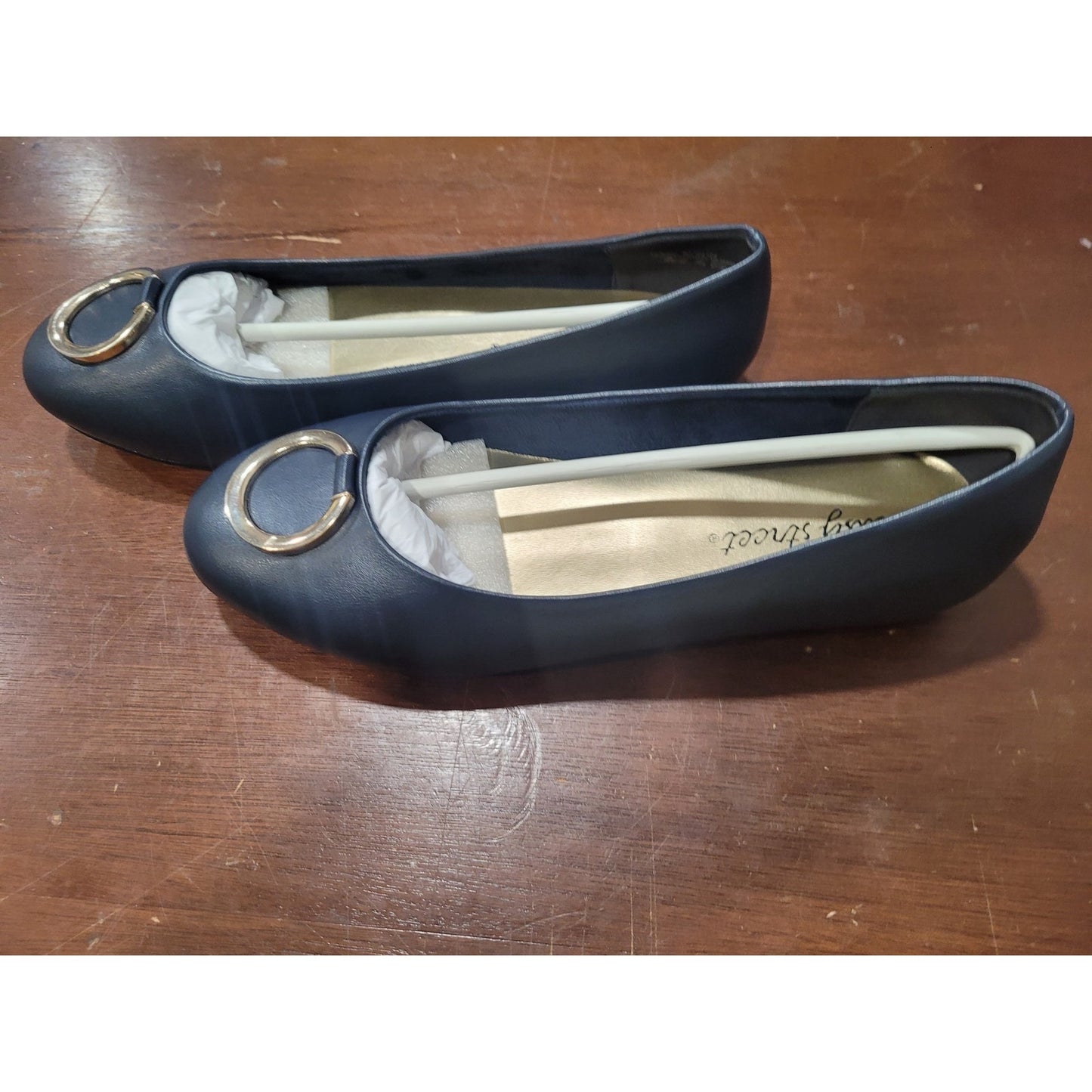 Easy Street Dia Ballet Flats – Navy Faux Leather, Women’s 6.5, Slip-On Comfort