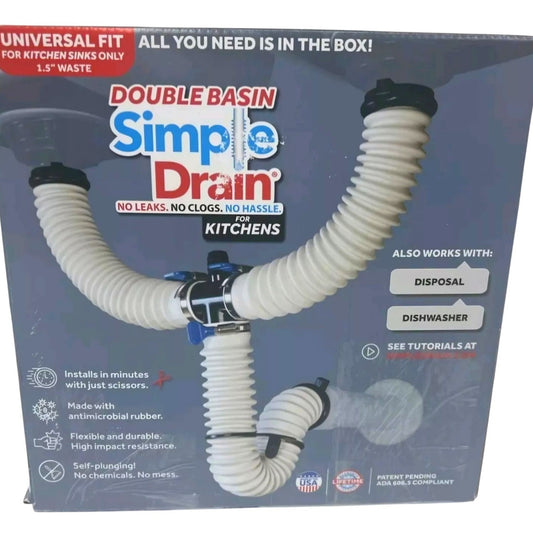 SIMPLE DRAIN 1.5" White Rubber Threaded All-in-One Drain Kit for Double Basin