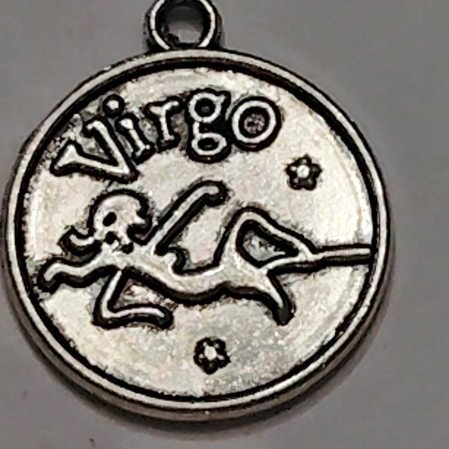 Virgo Zodiac Charm Patinated Silver‑Tone Engraved Constellation 5/8" Medallion