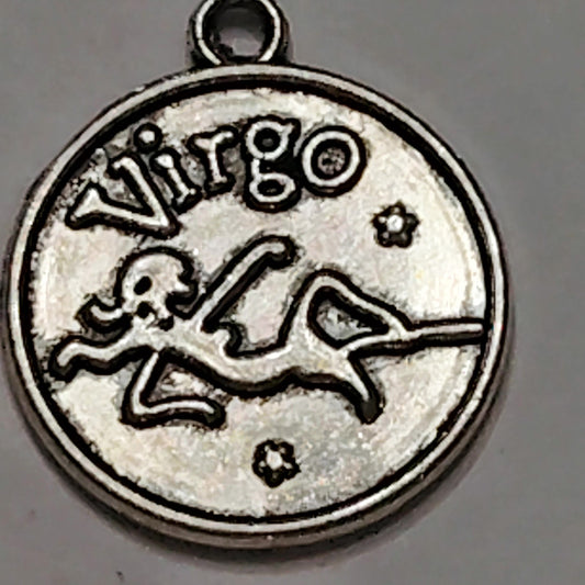 Virgo Zodiac Charm Patinated Silver‑Tone Engraved Constellation 5/8" Medallion