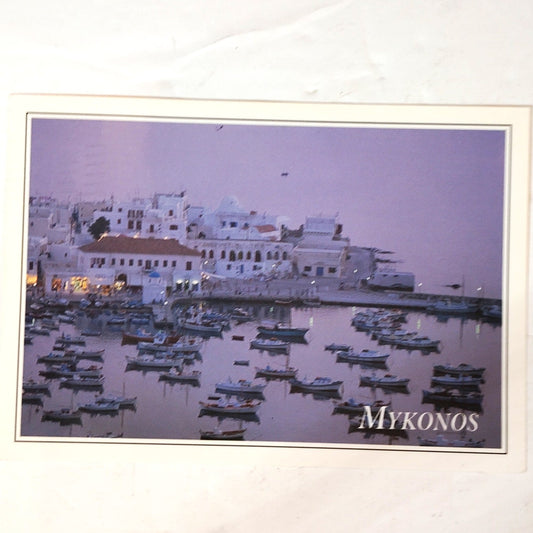 Vintage Mykonos Greece Postcard Haitalis 1980s Purple Twilight Harbor