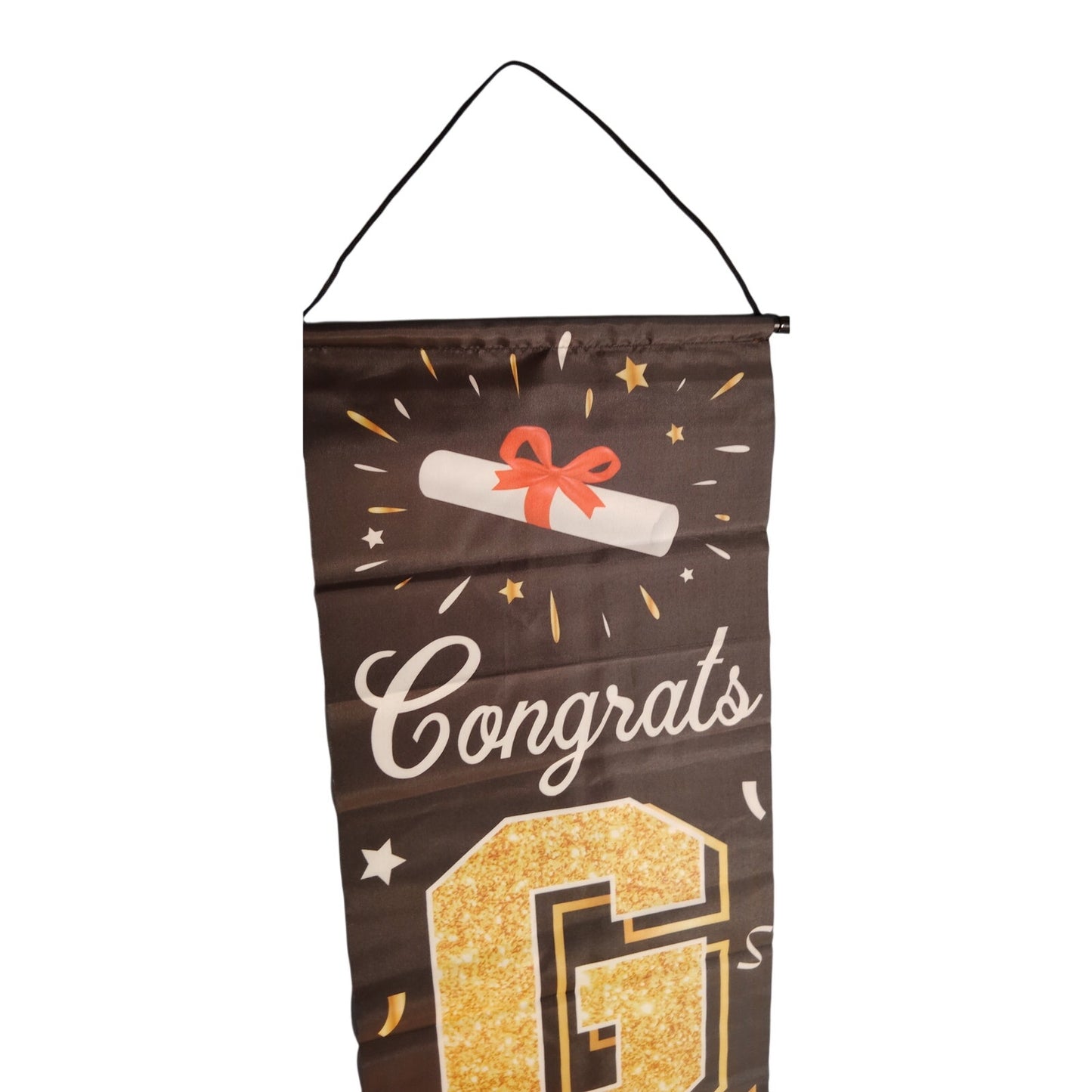 Congrats Grad Vertical Banner Gold Hanging Porch Or Wall Signage 72 in ×12 in
