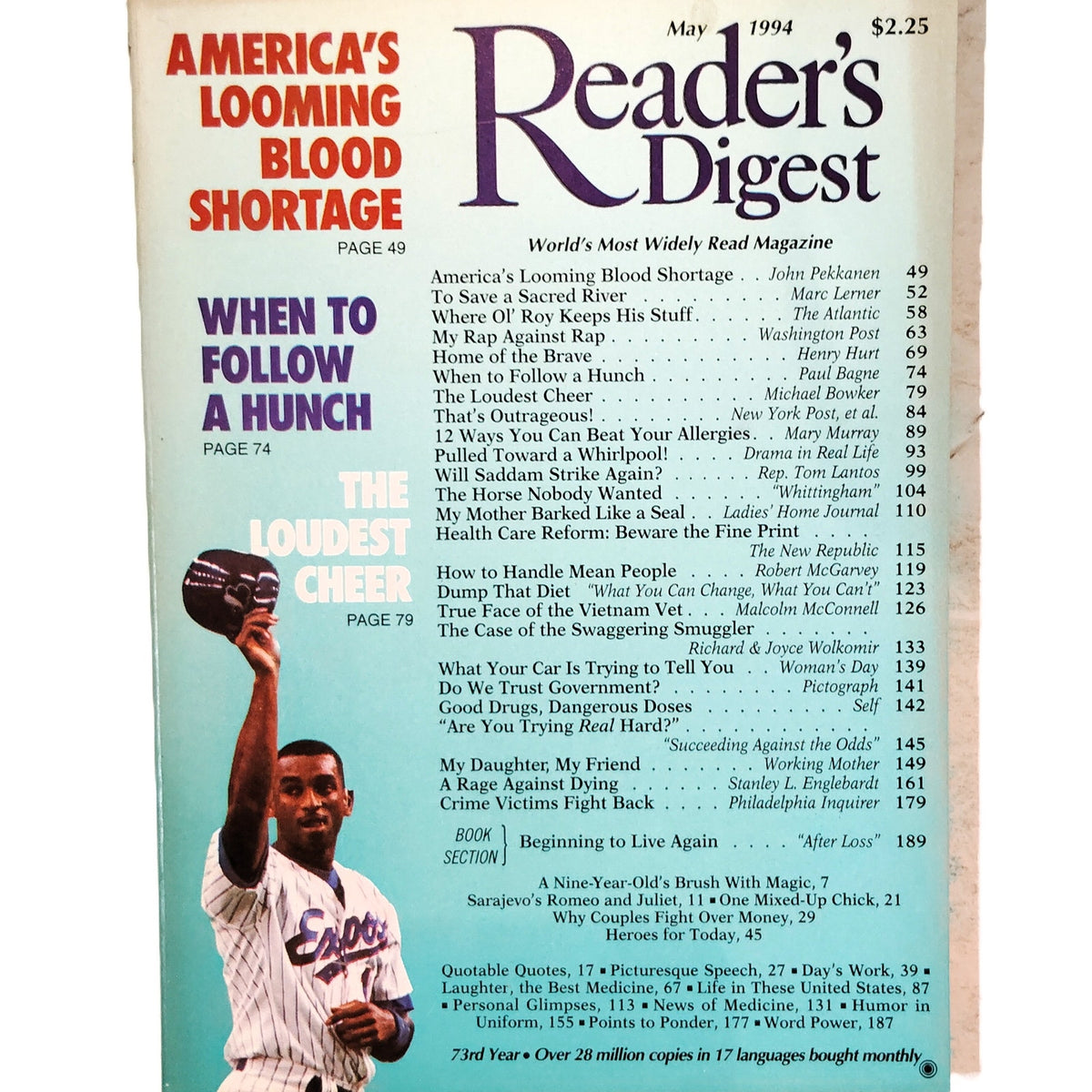 Reader's Digest May 1994 Vintage Magazine - San Diego Padres Baseball Cover