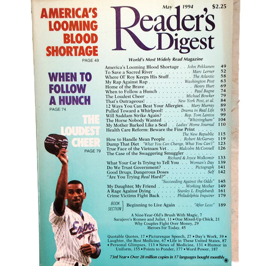 Reader's Digest May 1994 Vintage Magazine - San Diego Padres Baseball Cover