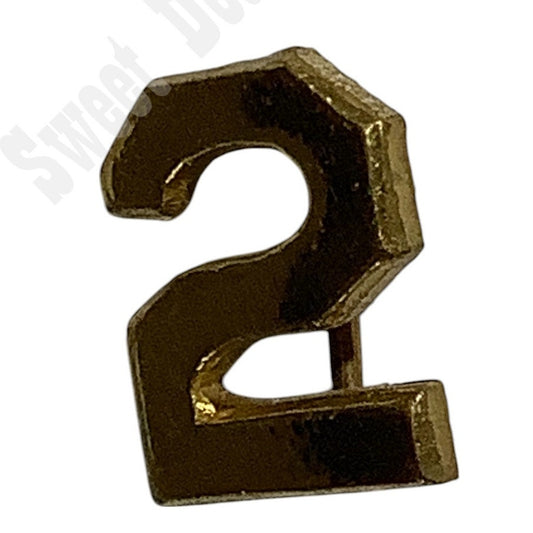 WWI Era Numeric "2", Brass Military C-Clasp Hat / Lapel / Collar Pin 3/8"H