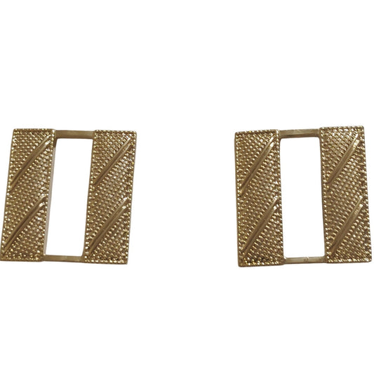 Gold‑Tone Captain Corrugated Rank Bars Set – Collar Device Pin Set – 1‑1/8" × 1"