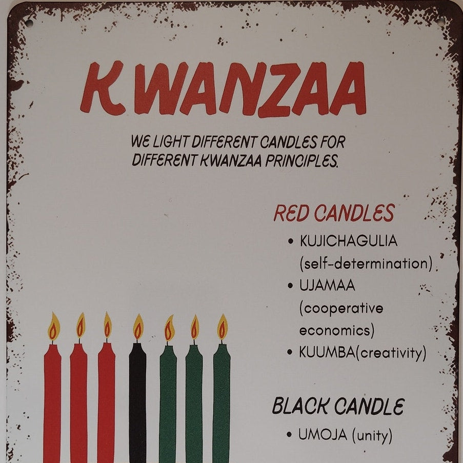 Kwanzaa 7 Principles Tin Sign, African American Candle Art, 8x12" Retro Decor
