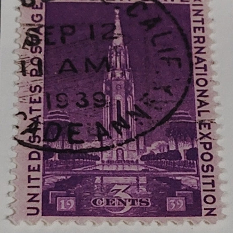 1939 3¢ Golden Gate Exposition Stamp – Scott 852 – Tower of the Sun – Canceled