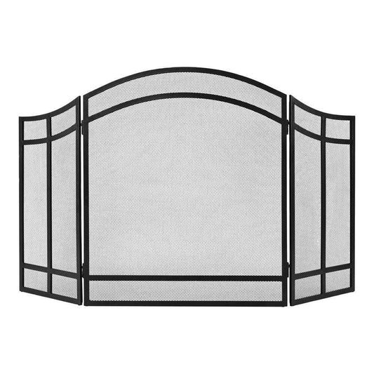 3-Panel Fireplace Screen 27.95"x38" – Black Steel Folding Spark Guard, See-Through