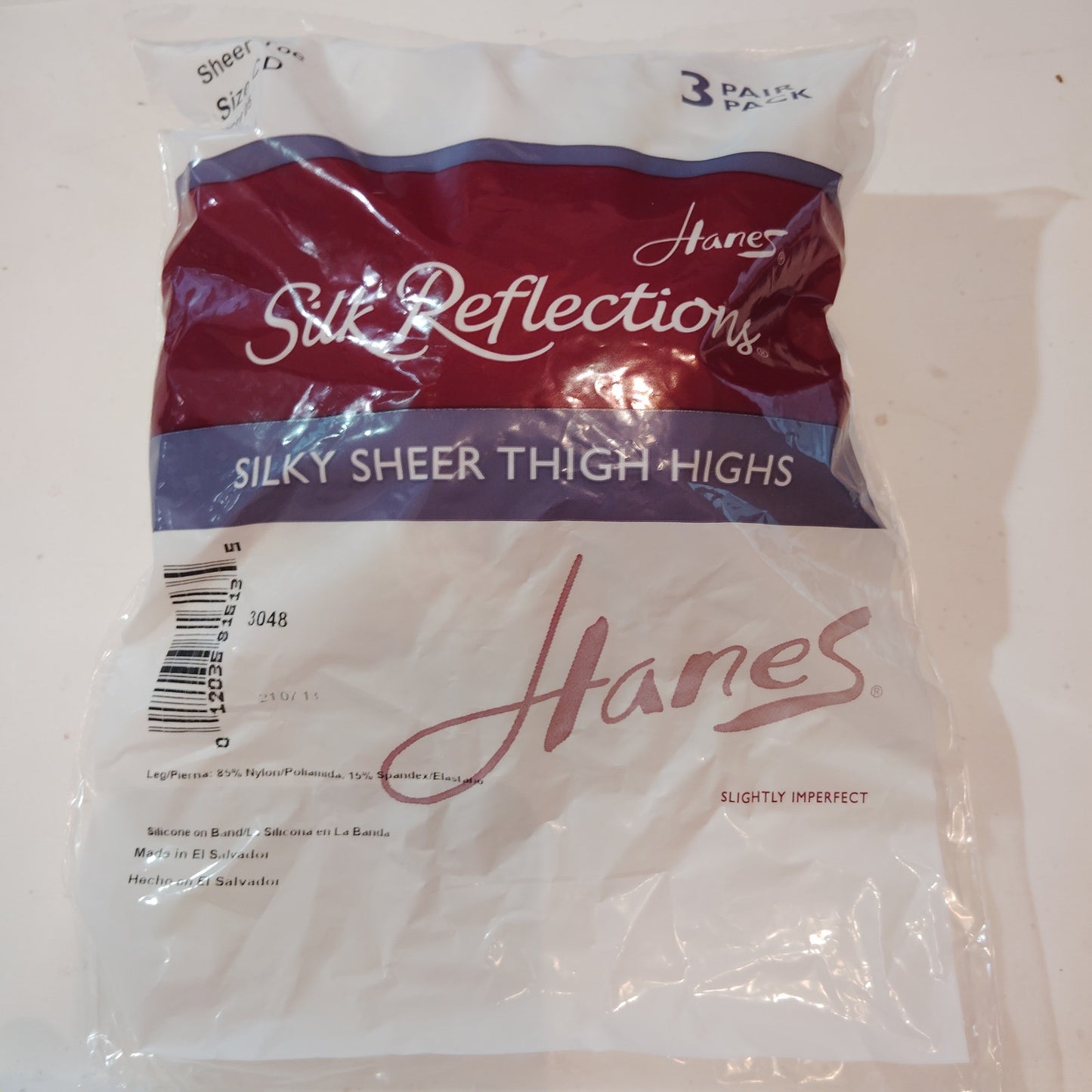 Hanes Silk Reflections Silky Sheer Thigh High Stockings Pearl Size CD 3-Pack