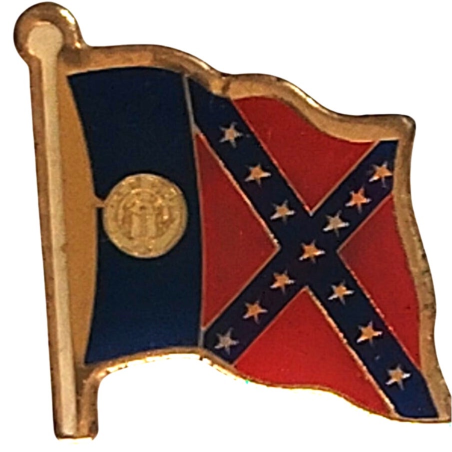 Georgia Historical Flag (1956-2001) Novelty Biker Jacket Hat Lapel Pin 7/8" Sq.