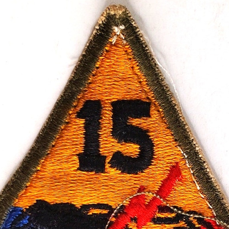 Vintage US Army 15th Armored Division Patch WWII Era 3‑1/2" × 3‑1/4" Sew‑On