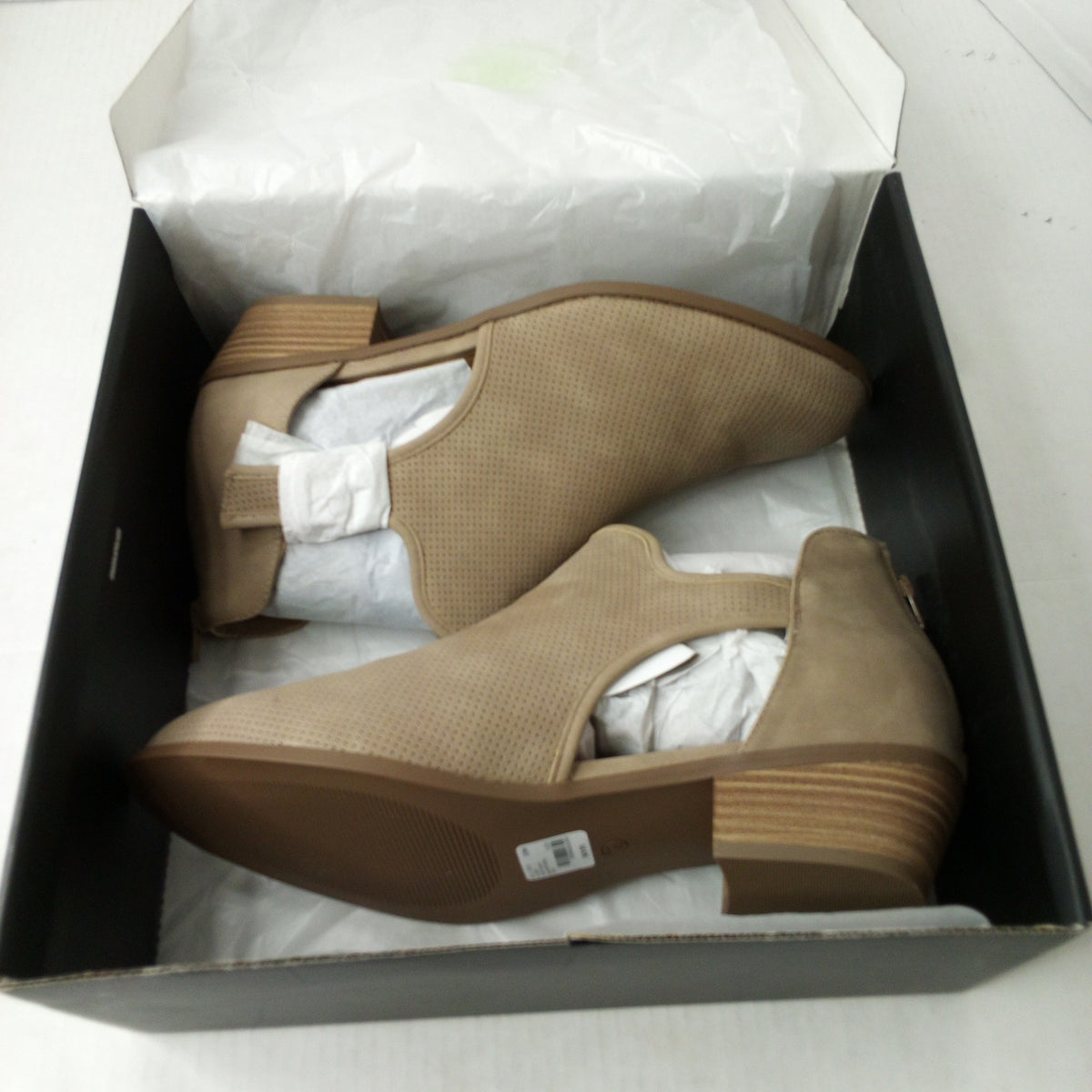 Lane Bryant Taupe Perforated Cutout Shootie Heels 12W Wide Block Heel Bootie