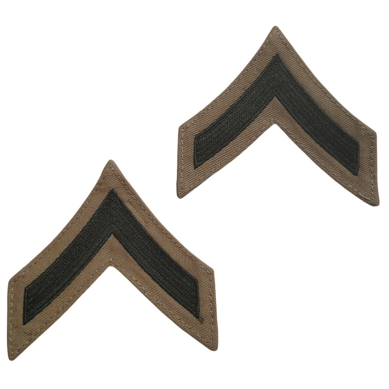 1 Pair USMC Private First Class E‑2 Chevrons, Khaki/Green 2‑7/8" × 2‑3/4" (Pair)